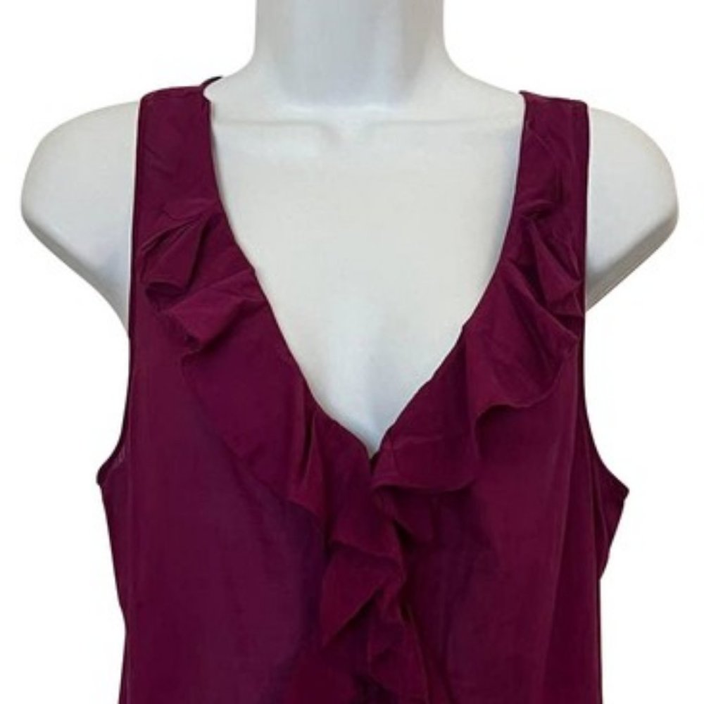 Diane Von Furstenberg Sleeveless Ruffle V-Neck Blouse Purple Sz 8 $97